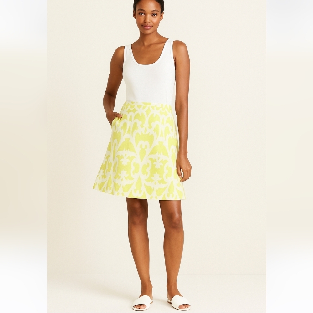 J. Crew Lemon Lime and white A-line Skirt, Size 8